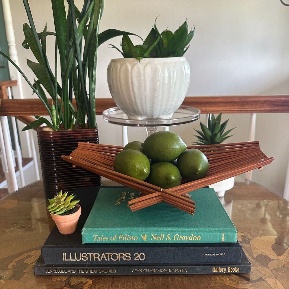 Vintage Danish Wooden Folding Fruit Basket, MCM Scandinavian Kitchen Decor